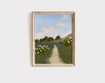 Wildflower Field Art Print: Vintage Cottage Landscape (UNFRAMED)