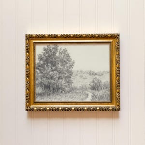 Vintage Style Tree Sketch Print: Minimalist Landscape Art