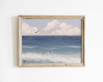 Vintage Seascape Oil Painting Print: California Coastal Wall Art