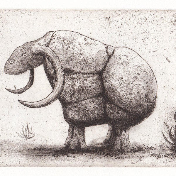 Etching print "Rock Monster" mythical beast - hand-pulled limited edition print