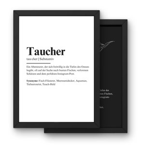 Taucher Defintion Poster | Tauchen Hobby Geschenk Poster für die Wand | Schwarz & Weiß