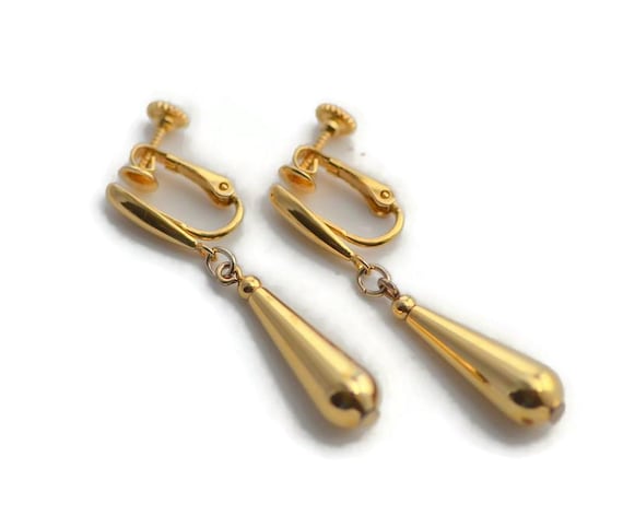 Vintage Napier Gold Tone Screw Back Clip on Tear Drop Adjustable