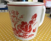 Vintage Vitrock Fire King Milk Glass Children 39 s Mug Cup LITTLE BO PEEP - Red and White - 1940s