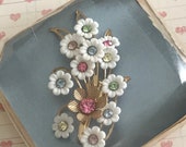 Vintage Marked Emmons Rhinestone Flower Spray Brooch, Pin with Original Jewelry Box Mid-Century