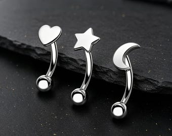 Piercing de titanio de 16 g con forma de luna, estrella y corazón, para labio, cartílago, ceja, ceja, piercing, 1 unidad, regalo