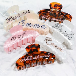 Personalized Rhinestone Hair Claw Clip: Custom Name Engraved