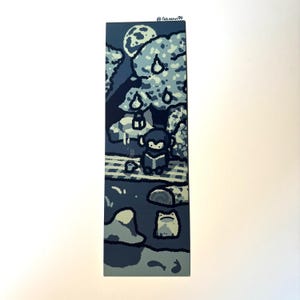May include: A whimsical illustration in shades of blue depicts a monkey reading under a tree at night. A full moon shines above, with raindrops falling. A frog and other elements are in the foreground. The artist's name, @felixann99, is in the top right corner.