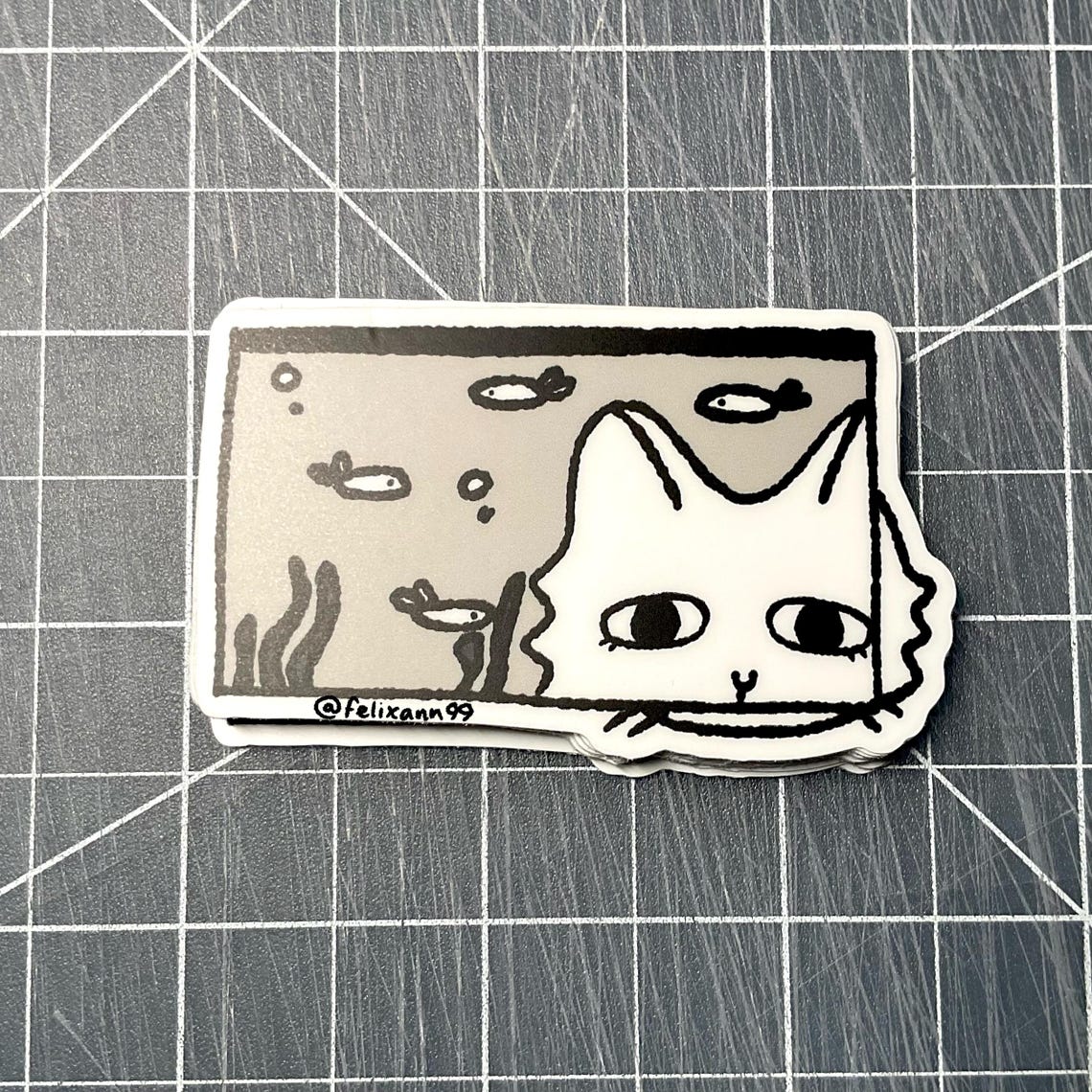 Fish Tank Cat Vinyl Sticker | Sardine Sticker, Laptop Decal, Journal ...