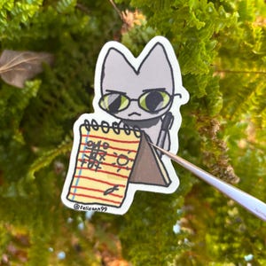 Notepad Cat Sticker: Waterproof, Hobonichi Deco, Water Bottle Decals, Original Artwork