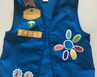 Chaleco azul de las Girl Scouts para niñas, talla pequeña, muy bueno