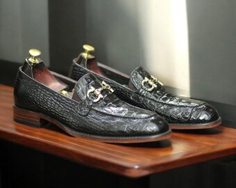 Mocasines con textura de cocodrilo hechos a mano para hombre