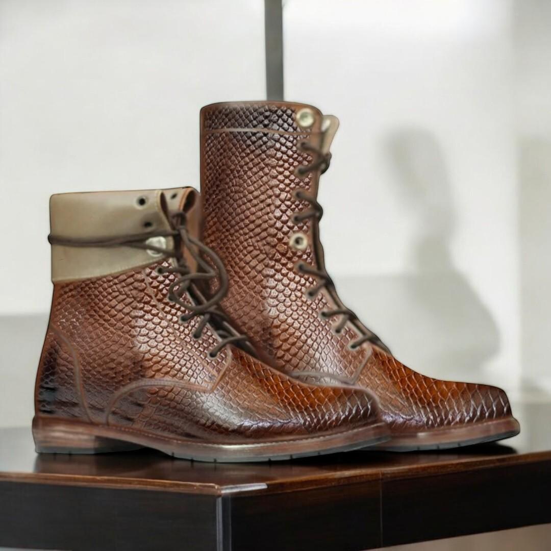Men's Handmade Python Leather Military Boots | Stylish Motorcycle Boots ...