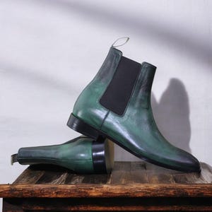 Men Chelsea Leather Boots | Shop Unique Handmade Green Chelsea Ankle Boots | Full Grain Stylish Comfortable Designer Shoes| Handcrafted Boot