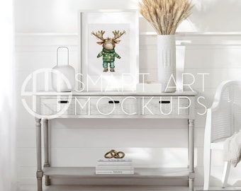 White Frame Mockup, Realistic 4:5 Ratio Art Mockup, Farmhouse Mockup, Coastal Room Mockup, Vertical Frame Template, Minimalist Mockup, PSD