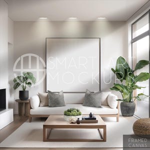 Frame Mockup Home Interior, Large Canvas Frame, Neutral Living Room Mockup, Abstract Art Mockup, Square Canvas Frame Mockup, Wall Art Mockup