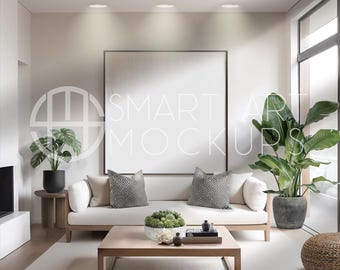 Frame Mockup Home Interior, Large Canvas Frame, Neutral Living Room Mockup, Abstract Art Mockup, Square Canvas Frame Mockup, Wall Art Mockup