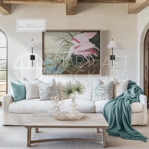 Beach House Frame Mockup, Coastal Living Room Mockup, Living Room Mockup, Horizontal Canvas Frame Mockup, Wall Art Mockup, Interior Mockup