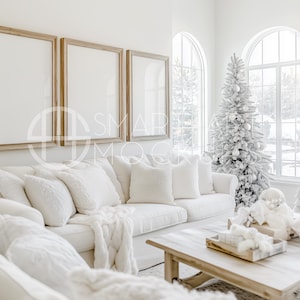 White Christmas Living Room Frame Mockup, Neutral Mockup, Farmhouse Room Mockup, Set of 3 Frames, Wood Frames Mockup, Christmas Room Mockup
