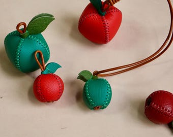 Handmade Leather Apple Bag Charm Cute Fruit Keychain Purse Accessory Gift For Her