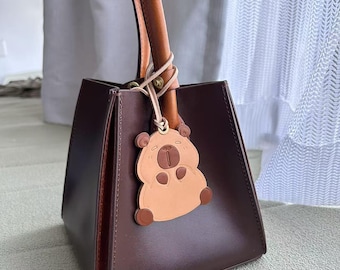 Handmade Leather Capybara Bag Charm, Animal Keychain