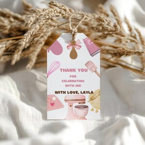 Kids Girls Editable Baking Party Favor Tags, Instant Download Teen Baking Birthday Treat Thank You Tag Template, Cute Pink Cake Party Decor