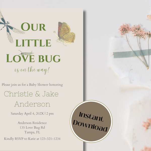 Little Love Bug Baby Shower Invitation Editable Template