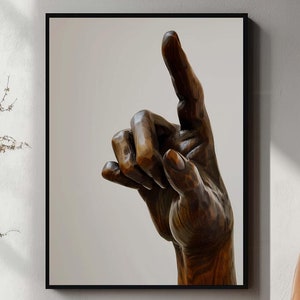 Escultura de mão em madeira, arte de parede, decoração moderna e minimalista, artesanato detalhado, arte com gestos manuais, download digital OA1-10
