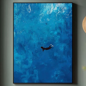 Abstrakt Meer Wand Kunst Tief Blau Wasser Malerei Gelassener Schwimmer Poster Minimalist Zeitgenössisch Ruhe Natur Dekor Digitaler Download OA1-44