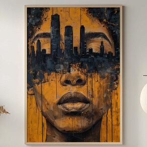 Urban Portrait Wall Art Abstract Cityscape Painting Modern Artistic Bold Yellow And Black Contemporary Artwork Digital Download OA1-29