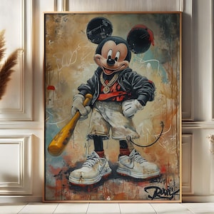 Graffiti Mouse Street Art Wall Poster Urban Cartoon Style Modern Hip-Hop Decor Abstract Baseball Design Artwork Digital Download PA7-10