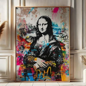 Graffiti Mona Lisa Wand Kunst Moderne Street Art Poster Bunt Urban Dekor Abstrakt Pop Art Druck Lebendige Malerei Digital Download PA7-4