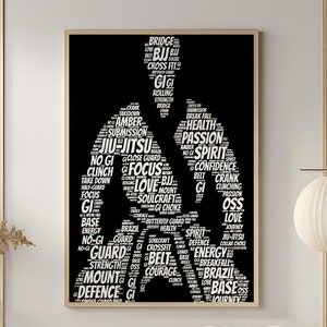 Impresión de arte con palabras de Jiu Jitsu, póster tipográfico de artes marciales BJJ, decoración de pared inspiradora para gimnasio o espacio de entrenamiento, descarga digital MA2-10