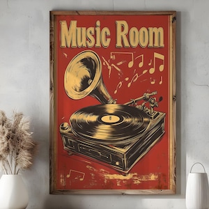 Vintage Music Room Wall Art Retro Record Player Poster Vinyl Turntable Print Nostalgic Decor For Music Lovers Digital Download PA6-61