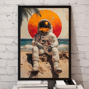 Astronaut On Beach Wall Art Space Sunset Print Modern Sci-Fi Poster Cosmic Adventure Canvas Decor Space Exploration Digital Download PA3-9