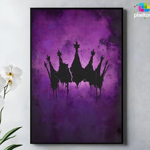 Grunge Crown Wall Art Purple Royalty Print Gothic Regal Decor Dark Abstract Poster Street Art Crown Edgy Urban Style Digital Download PA6-11
