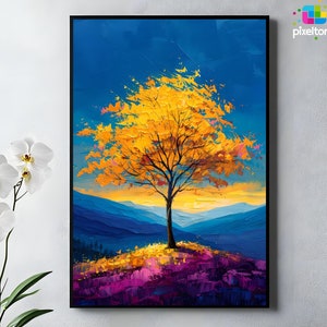Bunter Herbst Baum Wand Kunst Poster Lebendige Landschaft Malerei Druck Natur Inspiriert Kunst Malerische Sonnenuntergang Modernes Dekor Digitaler Download PA6-49