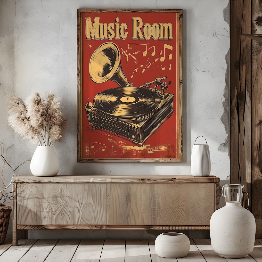 Vintage Music Room Wall Art Retro Record Player Poster Vinyl Turntable ...