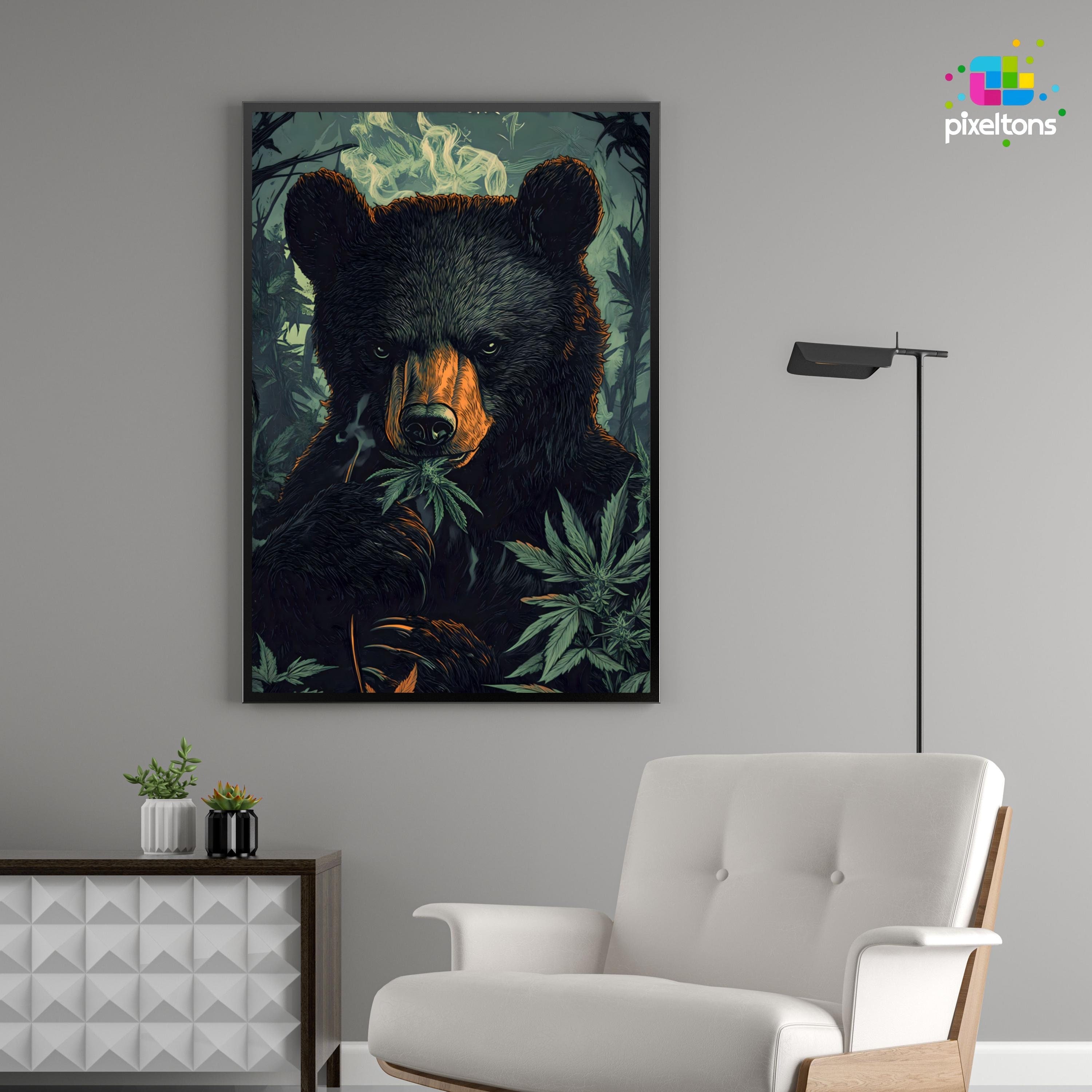 Smoking Bear Wall Art Cannabis Jungle Poster Stoner Vibe Forest