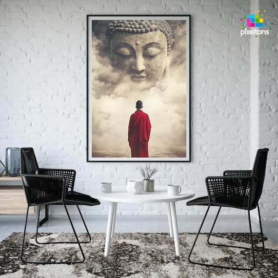 Buddha Monk Meditation Art Print: Zen Spiritual Home Decor (Digital Download)