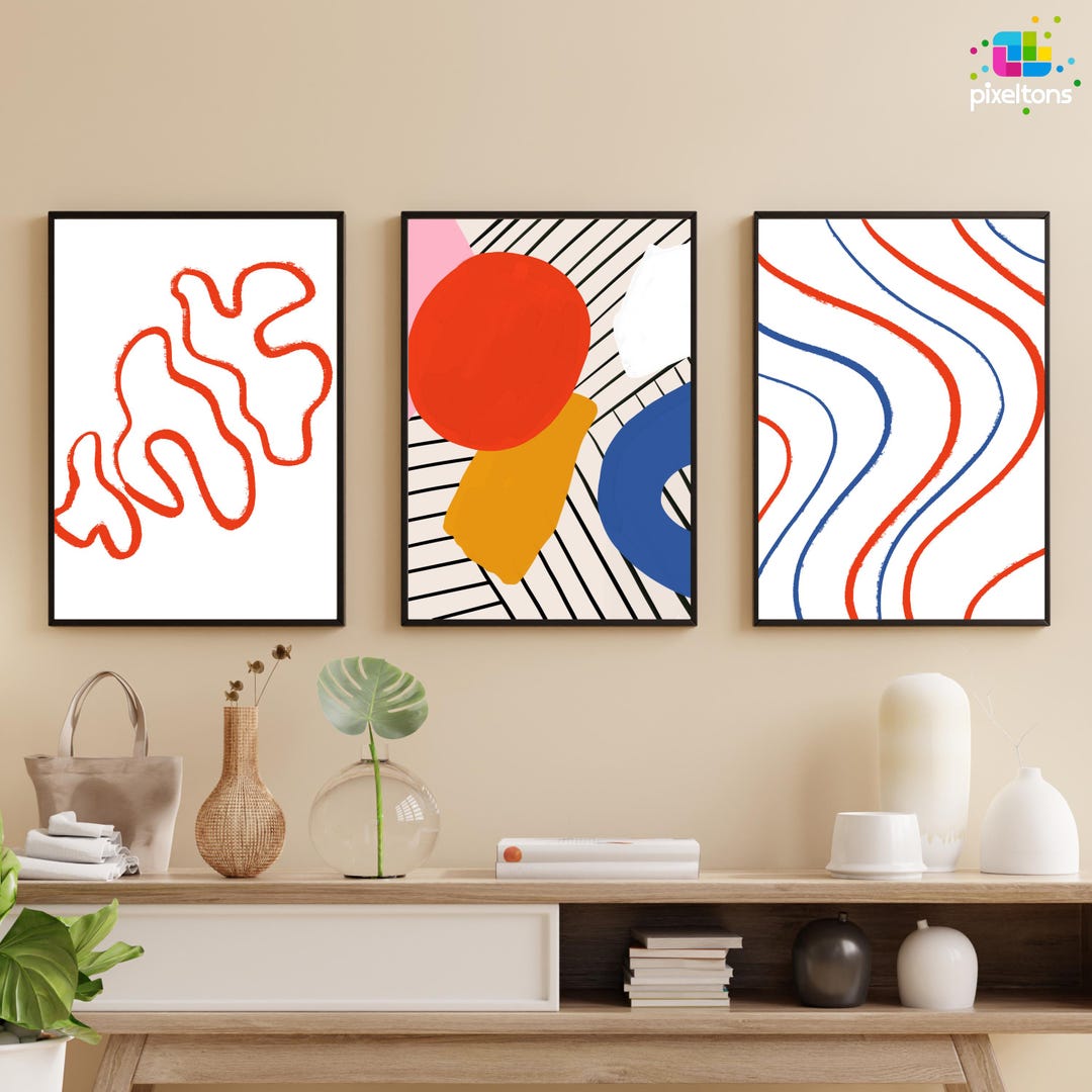 Abstract Geometric Art Set Modern Wall Decor Colorful Line Boho Prints ...