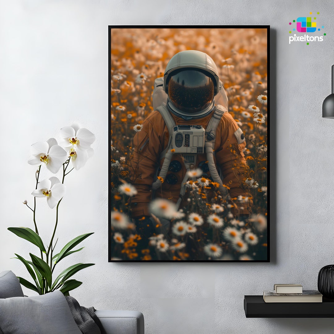 Astronaut in Daisies Wall Art Space Themed Poster Surreal Floral Print ...