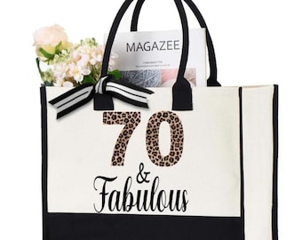 70 & Leopard Print Tote Bag, Women's 70th Birthday Gift
