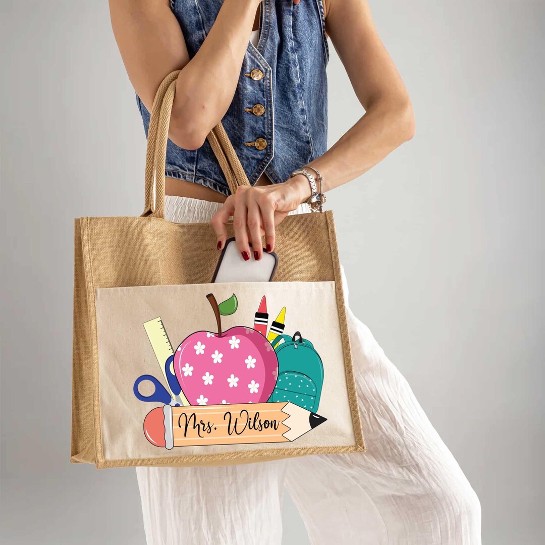 Personalized Teacher Tote Bag: Custom Name Canvas Back to School Gift ...