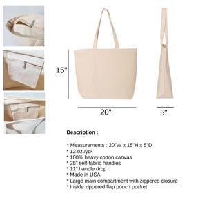 the measurements of a canvas tote bag