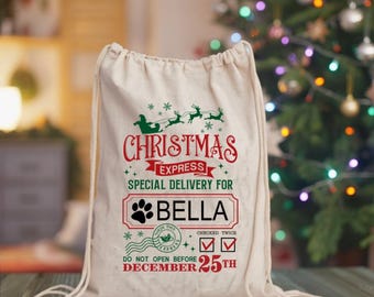 Personalized Dog Paw Santa Sack: Christmas Gift Bag