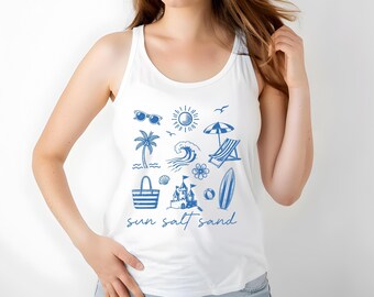 Women's Sun Salt Sand Coconut Tree Racerback Tank - Summer Beach Vacation Graphic Tank Top, Casual Cami - View #6