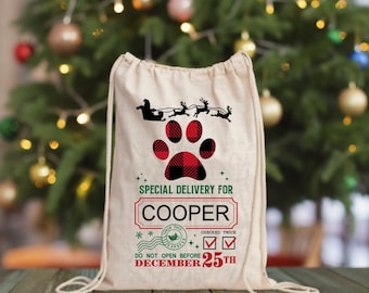 Personalized Dog Paw Santa Sack: Custom Christmas Gift Bag