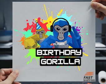Birthday Gorilla DTF Transfer, Gamer Monkey Graphic, Kids Shirt DIY
