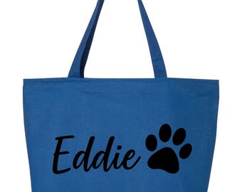 Personalized Dog Mom Cotton Zippered Tote: Custom Pet Portrait
