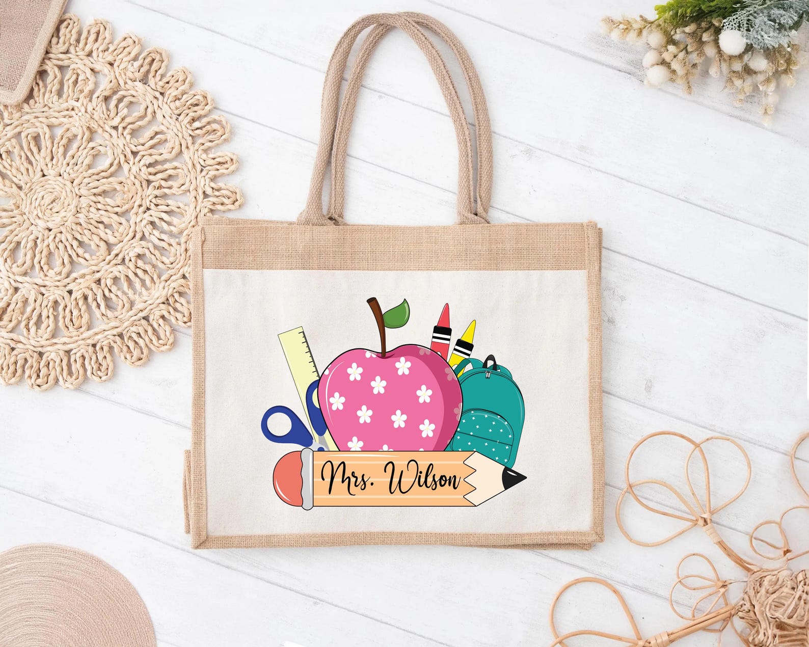 Personalized Teacher Tote Bag: Custom Name Canvas Back to School Gift ...